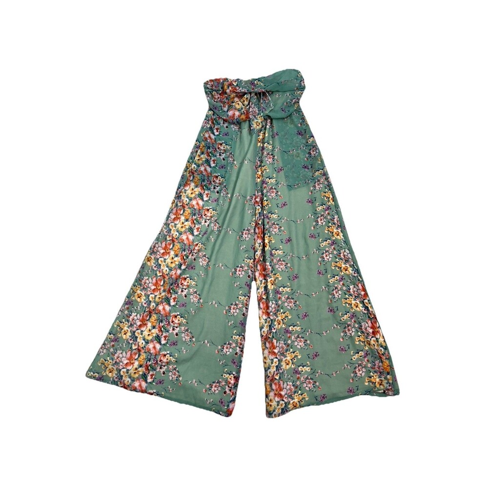 Lovers And Friends Jumpsuit Womens Small Sage Green Floral Wide Leg Strapless